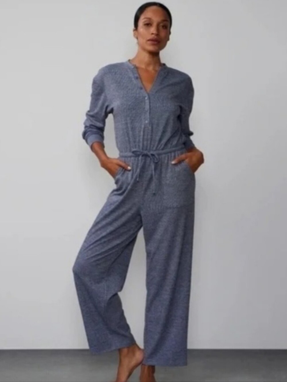 Like New New York & Co Brushed Soft Hacci Jumpsuit Wide Leg Large